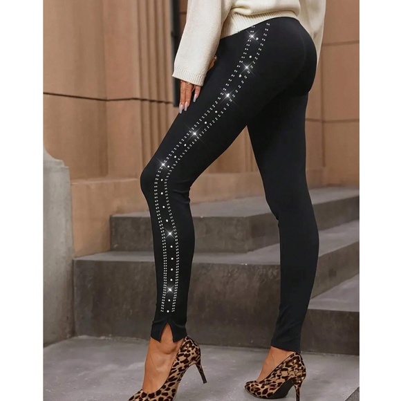 Luxe Blingy Split Hem Fitted High Waisted Leggings - Picture 2 of 4